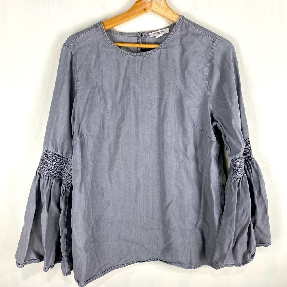 BeachLunchLounge 100% Lyocell Flowy Bell Sleeve Blouse Shirt Top Gray Size Large